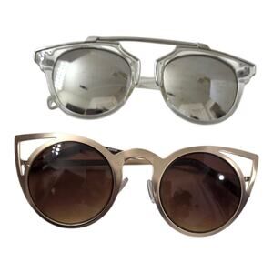 Lot Of 2 Unique Aldo Cat Eye Sungasses Frame Mirrored Lens Retro Vintage Style